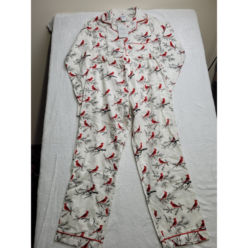NWT Casual Nights Pajama Set Womens Medium White Red Cardinal Cotton PJ Set